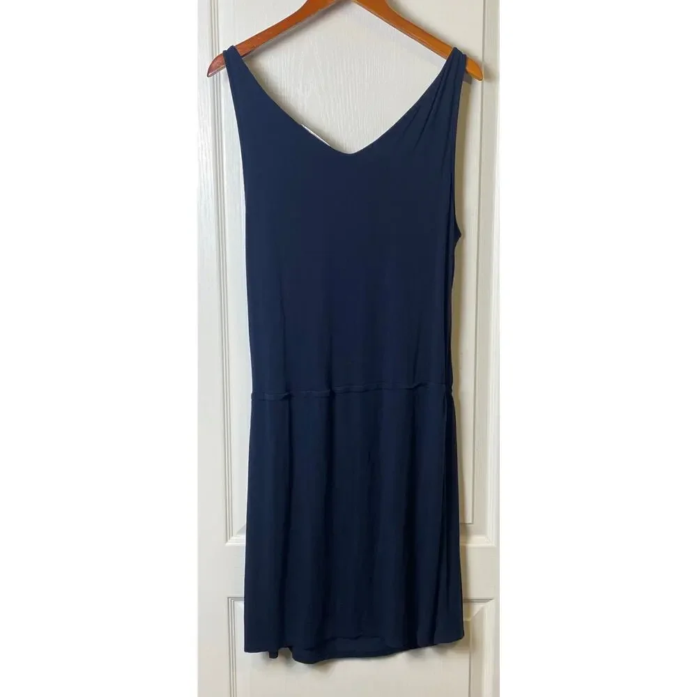 Banana Republic Navy Stretch Knit Sleeveless Blouson Cowl Neck Dress Size Large